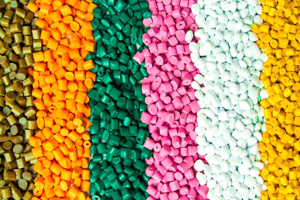 Plastic pellets . Plastic granules after processing .Polymer.